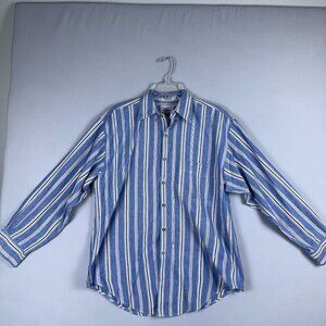 World Island Button Down Shirt Striped Mens Size Medium Button Front Blue